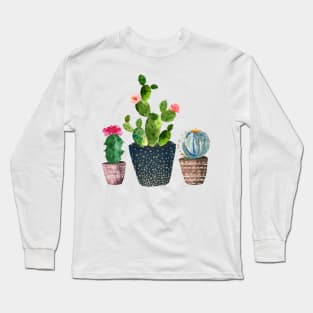 Watercolor hand painted Cactus trio Long Sleeve T-Shirt